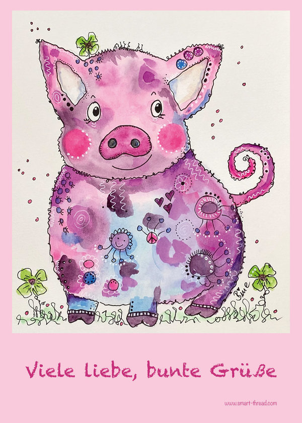 Postkarte Happy Schweinchen